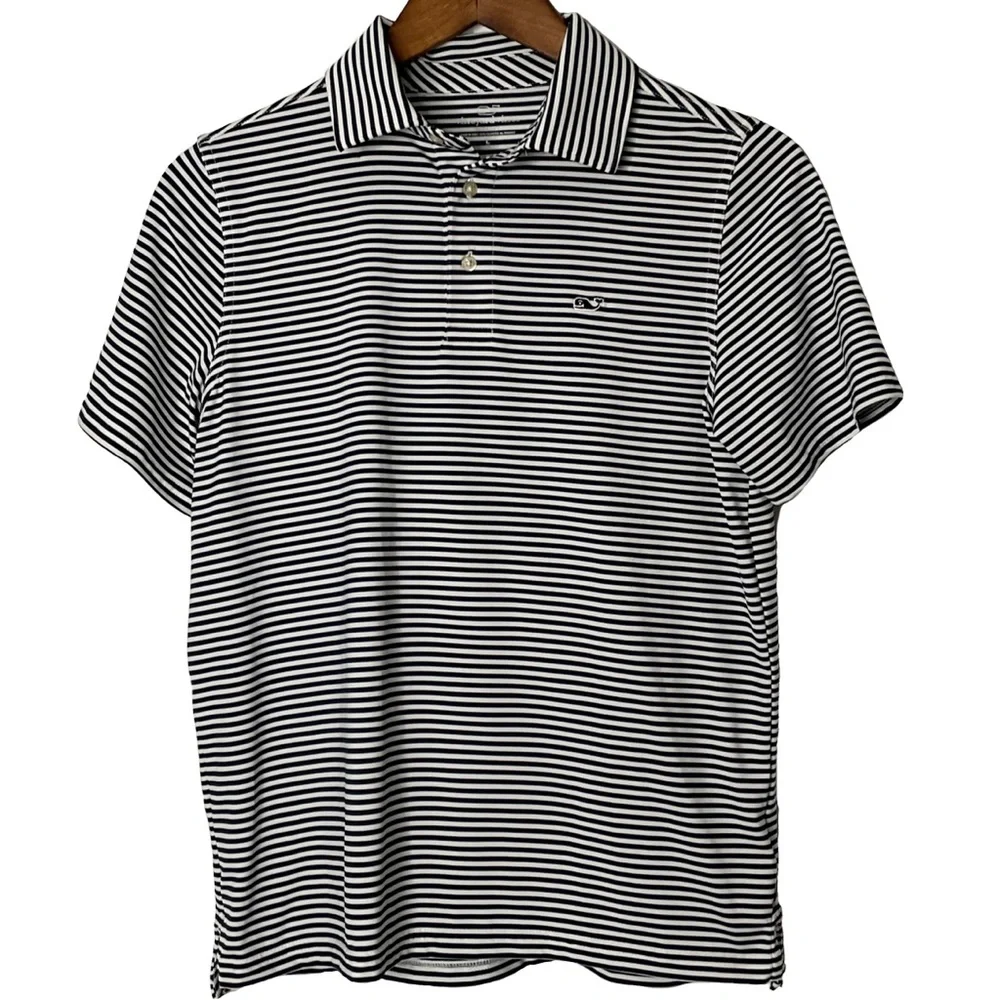 Vineyard Vines Boys Sankaty Blue White Striped Short Sleeve Polo Button Shirt L - Picture 1 of 12